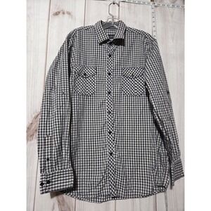 Michael Brandon Shirt Mens Large Black White Plaid Button Up Long Sleeve Casual
